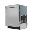 Closed stainless steel dishwasher with handle and THOR logo on front corner.