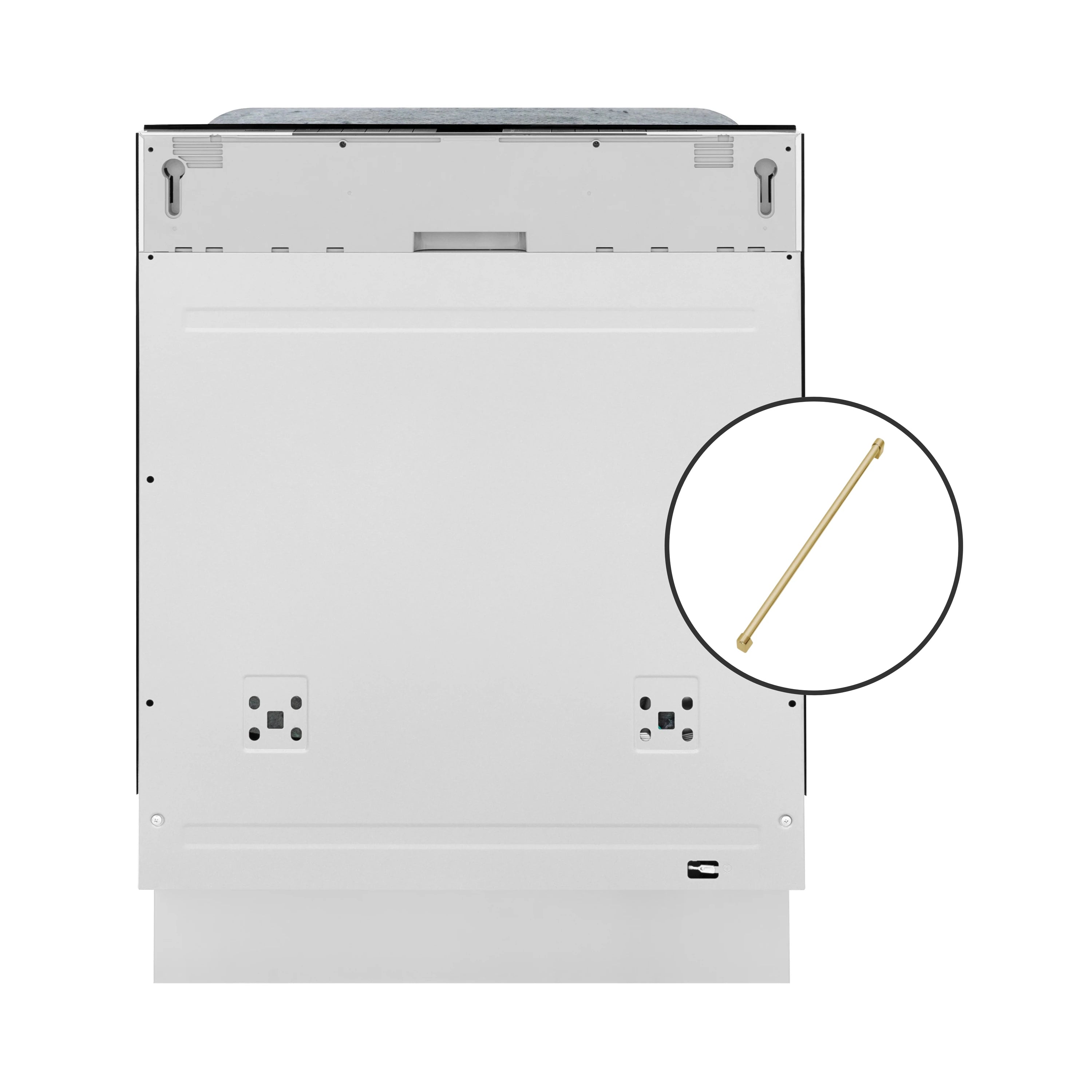 Custom panel-ready dishwasher front with touch controls and champagne bronze handle detail