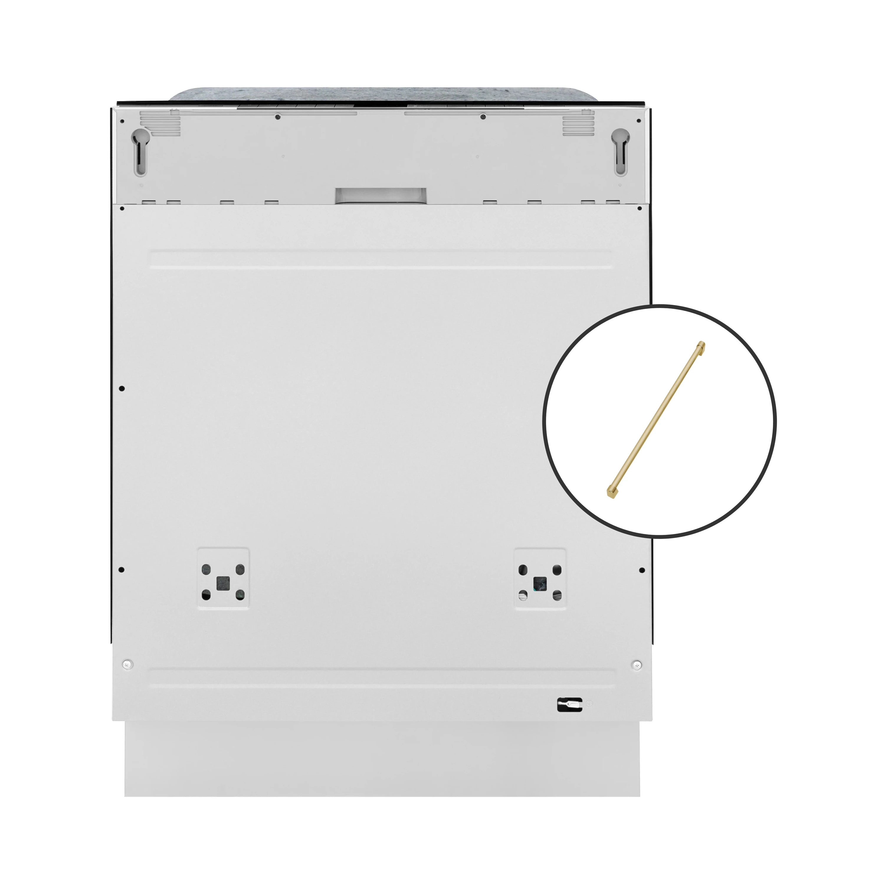 Dishwasher mounting back panel with touch control area and gold handle rod