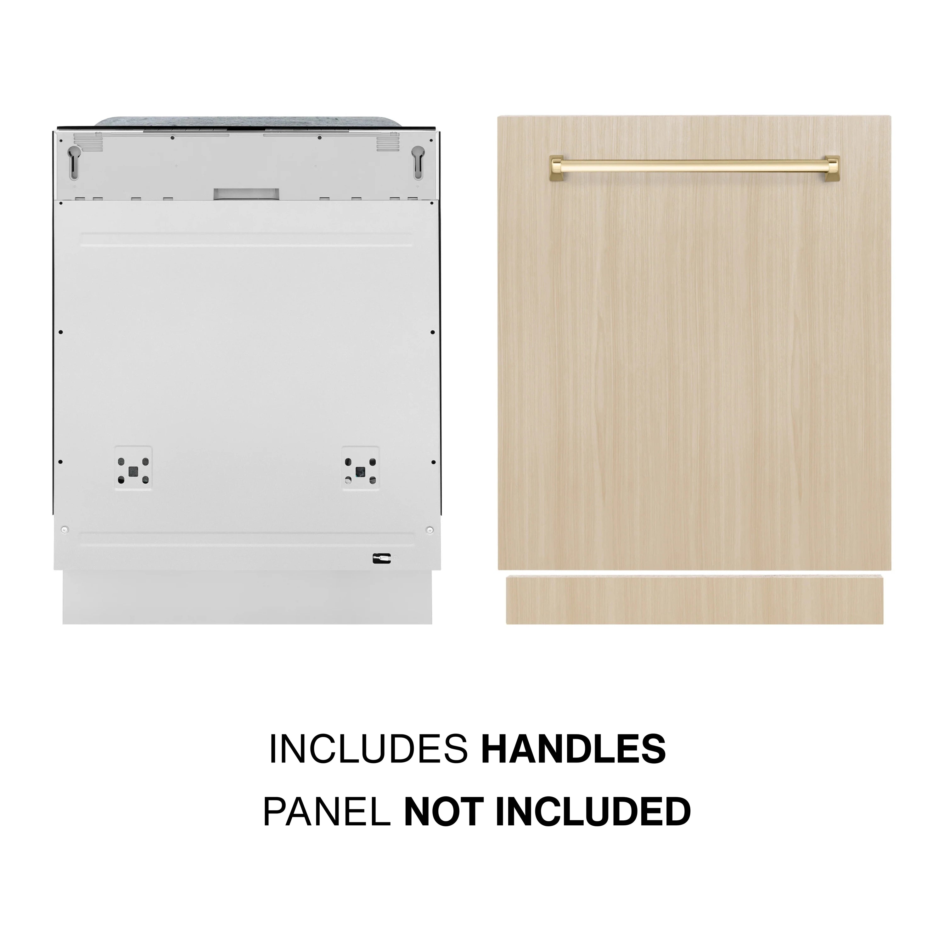Custom panel-ready dishwasher with gold handle bar and wood panel mockup