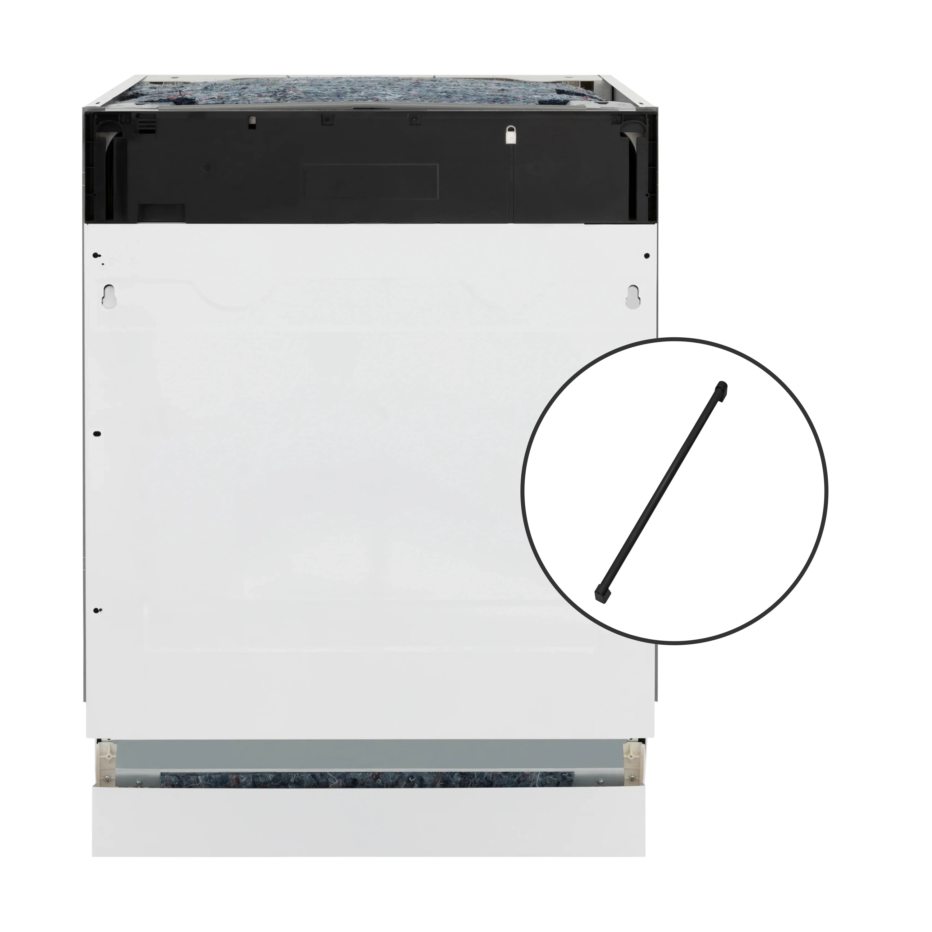 Built-in dishwasher front with top control housing and matte black handle