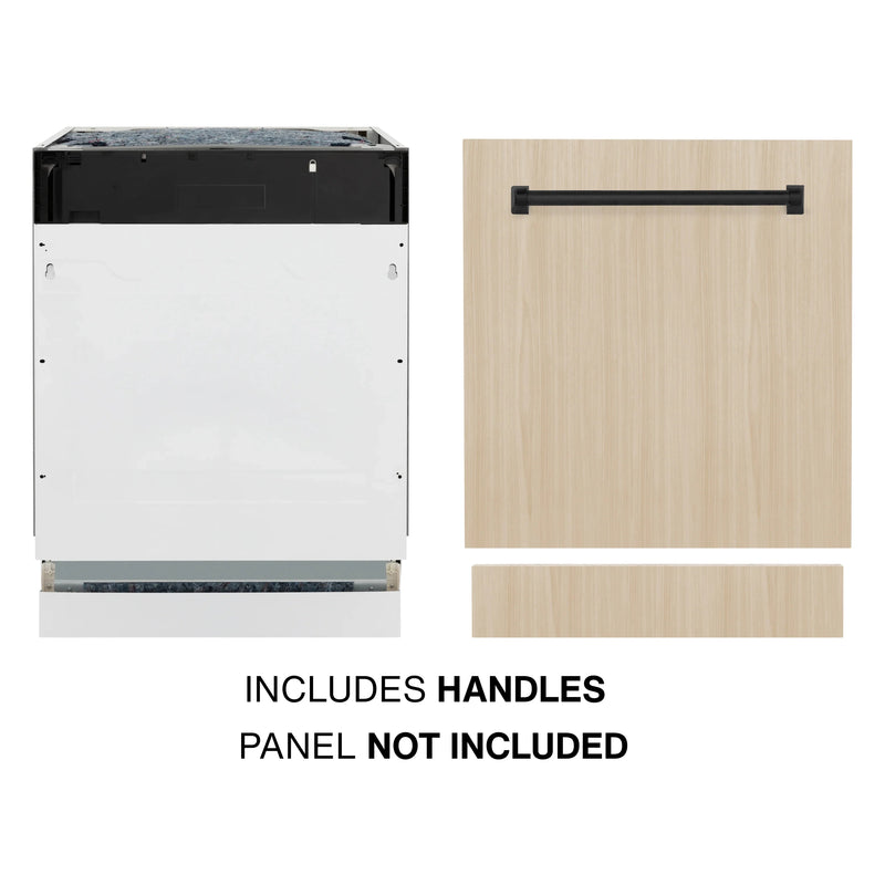 ZLINE Autograph Edition 24-Inch Tallac Series 3rd Rack Top Control Built-In Tall Tub Dishwasher in Custom Panel Ready with Matte Black Handle (DWVZ-24-MB)