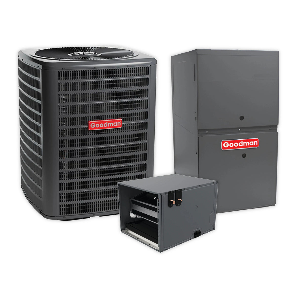 Goodman 2.5 Ton 14 SEER2 R-32 Central Air Conditioner, 80% AFUE 80K BTU Gas Furnace and Evaporator Coil