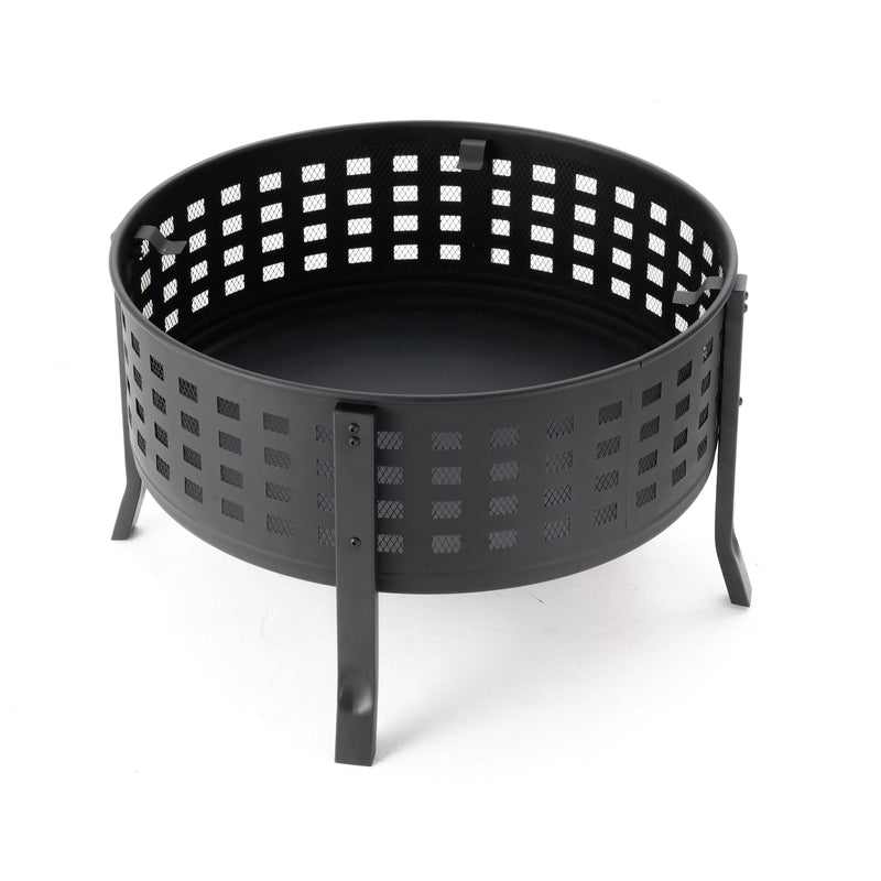 Deko Living 27-Inch Round Outdoor Steel Wood Burning Fire Pit with Cooking Grill and Spark Screen (COB10514)