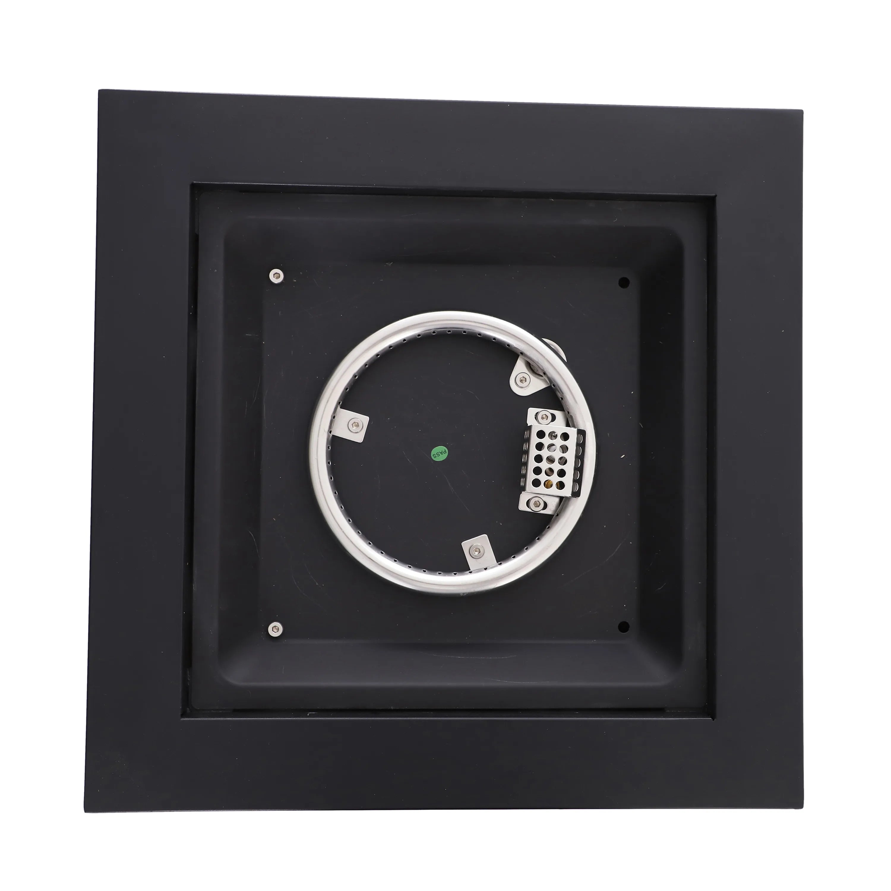 Square black propane fire pit burner insert with circular burner cover