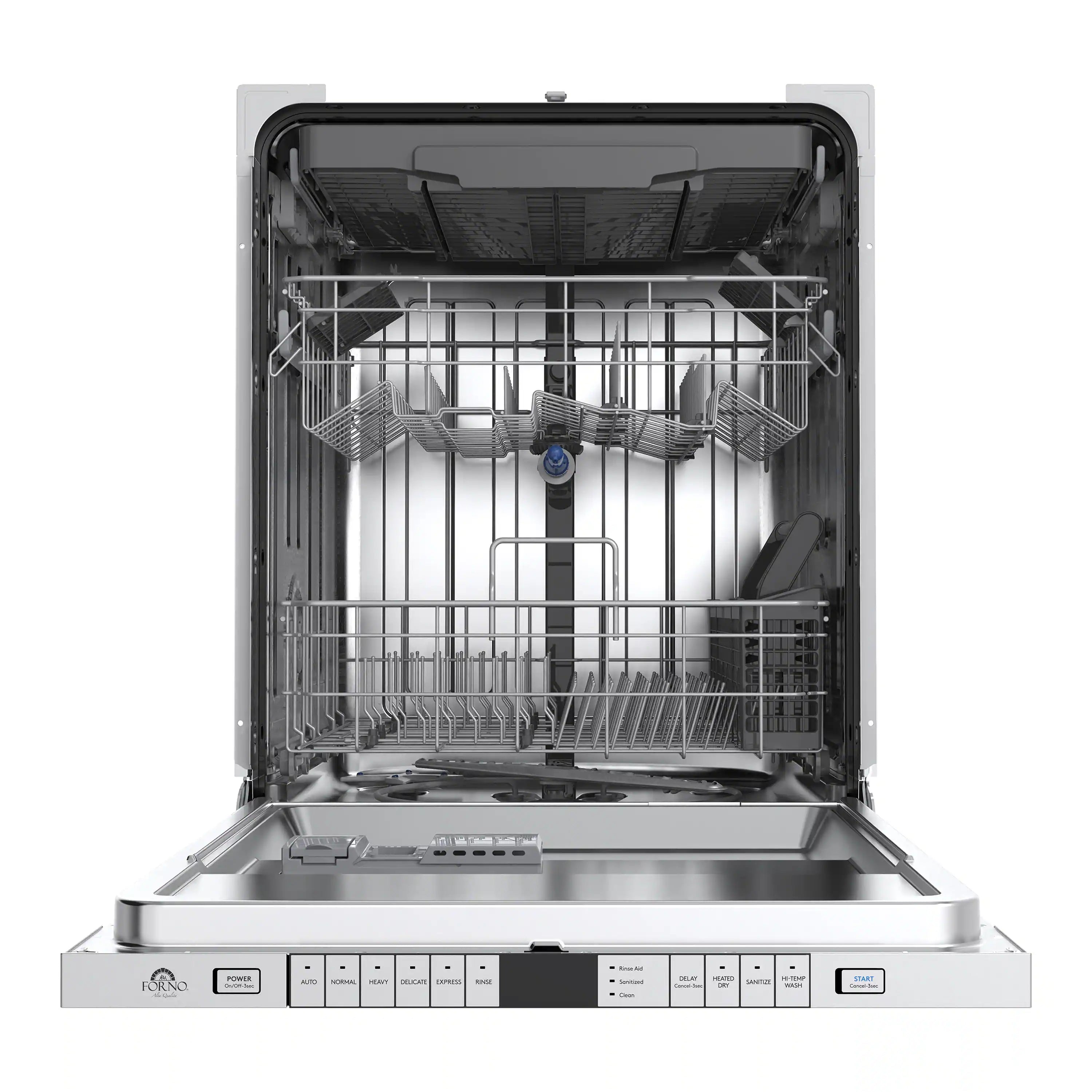 24-inch dishwasher open interior with wire racks and lower spray arm