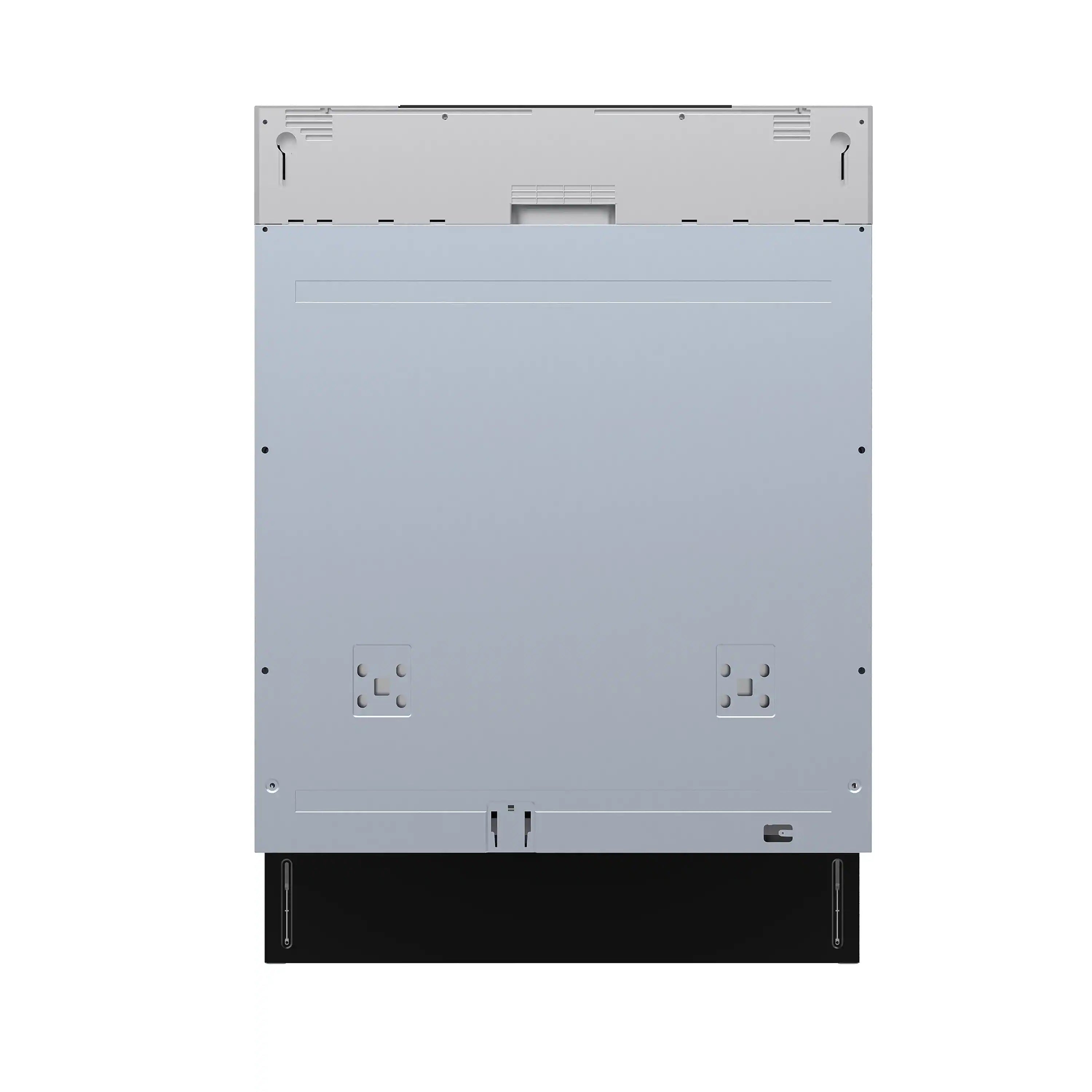 Panel-ready 24-inch dishwasher rear panel with mounting openings and access ports
