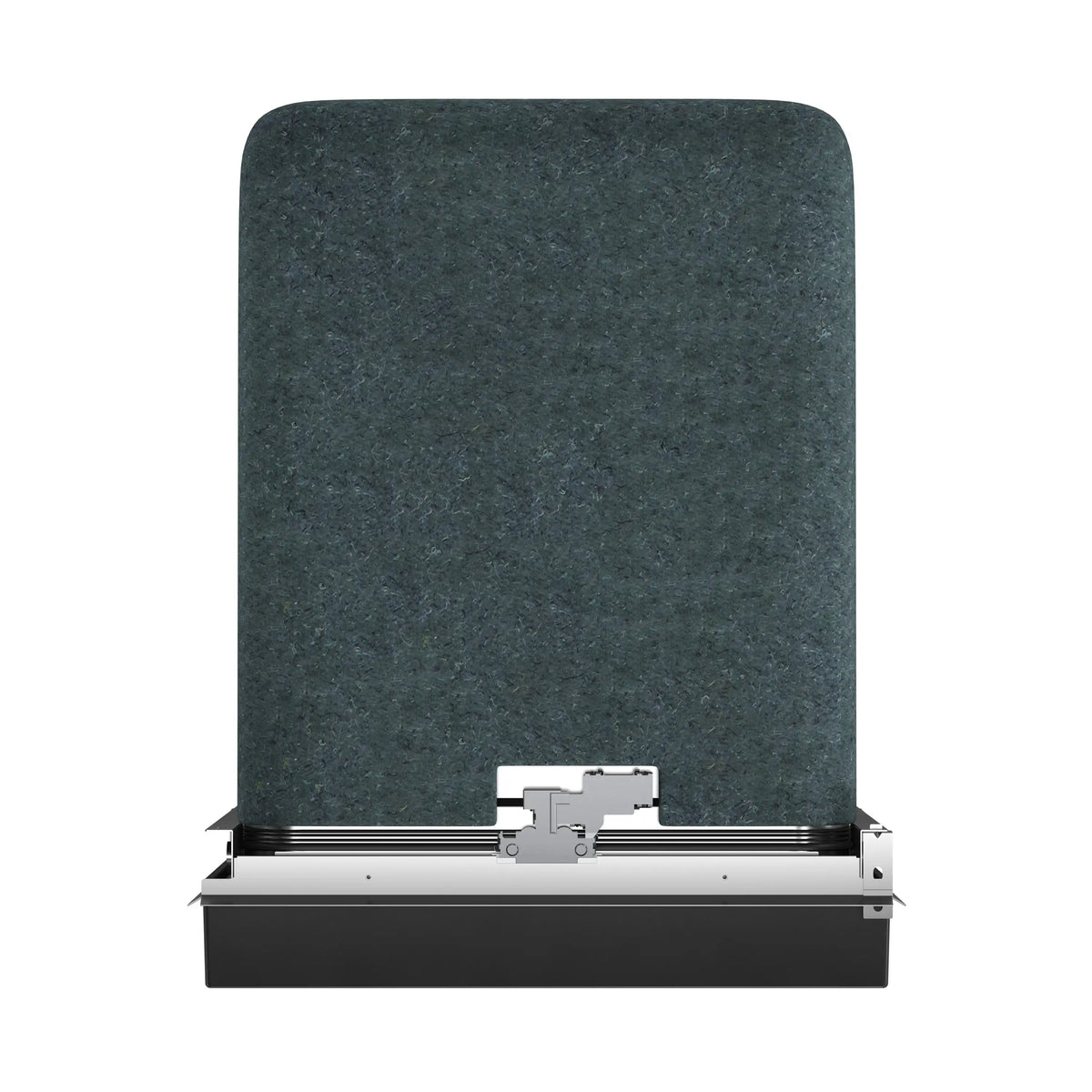 Dishwasher with dark gray insulation cover on top and black base frame