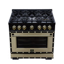 FORNO Valente 36-Inch Dual Fuel Range in Black with Antique Brass Handle and Decorative Copper Trim, 5.2 Cu. Ft. Convection Oven, 6 Sealed Burners, 71,000 BTU (FFSGS6199-36CPBLK)