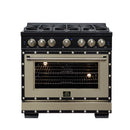 FORNO Valente 36-Inch Dual Fuel Range in Black with Antique Brass Handle and Decorative Copper Trim, 5.2 Cu. Ft. Convection Oven, 6 Sealed Burners, 71,000 BTU (FFSGS6199-36CPBLK)