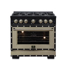 FORNO Valente 36-Inch Dual Fuel Range in Black with Antique Brass Handle and Decorative Copper Trim, 5.2 Cu. Ft. Convection Oven, 6 Sealed Burners, 71,000 BTU (FFSGS6199-36CPBLK)
