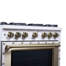 FORNO Valente 36-Inch Dual Fuel Range in White with Antique Brass Handle and Decorative Copper Trim, with 5.2 Cu. Ft. Convection Oven, 6 Sealed Burners, 71 000 BTU Cooktop Output, Telescopic Racks (FFSGS6199-36CPWHT)