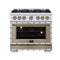 FORNO Valente 36-Inch Dual Fuel Range in White with Antique Brass Handle and Decorative Copper Trim, with 5.2 Cu. Ft. Convection Oven, 6 Sealed Burners, 71 000 BTU Cooktop Output, Telescopic Racks (FFSGS6199-36CPWHT)