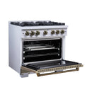 FORNO Valente 36-Inch Dual Fuel Range in White with Antique Brass Handle and Decorative Copper Trim, with 5.2 Cu. Ft. Convection Oven, 6 Sealed Burners, 71 000 BTU Cooktop Output, Telescopic Racks (FFSGS6199-36CPWHT)