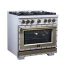 FORNO Valente 36-Inch Dual Fuel Range in White with Antique Brass Handle and Decorative Copper Trim, with 5.2 Cu. Ft. Convection Oven, 6 Sealed Burners, 71 000 BTU Cooktop Output, Telescopic Racks (FFSGS6199-36CPWHT)