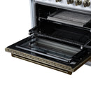 FORNO Valente 36-Inch Dual Fuel Range in White with Antique Brass Handle and Decorative Copper Trim, with 5.2 Cu. Ft. Convection Oven, 6 Sealed Burners, 71 000 BTU Cooktop Output, Telescopic Racks (FFSGS6199-36CPWHT)