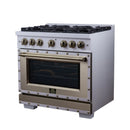 FORNO Valente 36-Inch Dual Fuel Range in White with Antique Brass Handle and Decorative Copper Trim, with 5.2 Cu. Ft. Convection Oven, 6 Sealed Burners, 71 000 BTU Cooktop Output, Telescopic Racks (FFSGS6199-36CPWHT)