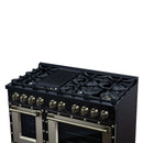 FORNO Valente 48-Inch Dual Fuel Range in Black  with Antique Brass Handle and Decorative Copper Trim, 6.7 Cu. Ft. Double Oven, 8 Sealed Burners, 94,000 BTU (FFSGS6199-48CPBLK)
