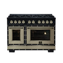 FORNO Valente 48-Inch Dual Fuel Range in Black  with Antique Brass Handle and Decorative Copper Trim, 6.7 Cu. Ft. Double Oven, 8 Sealed Burners, 94,000 BTU (FFSGS6199-48CPBLK)