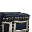 FORNO Valente 48-Inch Dual Fuel Range in Black  with Antique Brass Handle and Decorative Copper Trim, 6.7 Cu. Ft. Double Oven, 8 Sealed Burners, 94,000 BTU (FFSGS6199-48CPBLK)