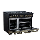 FORNO Valente 48-Inch Dual Fuel Range in Black  with Antique Brass Handle and Decorative Copper Trim, 6.7 Cu. Ft. Double Oven, 8 Sealed Burners, 94,000 BTU (FFSGS6199-48CPBLK)