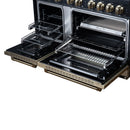 FORNO Valente 48-Inch Dual Fuel Range in Black  with Antique Brass Handle and Decorative Copper Trim, 6.7 Cu. Ft. Double Oven, 8 Sealed Burners, 94,000 BTU (FFSGS6199-48CPBLK)