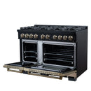 FORNO Valente 48-Inch Dual Fuel Range in Black  with Antique Brass Handle and Decorative Copper Trim, 6.7 Cu. Ft. Double Oven, 8 Sealed Burners, 94,000 BTU (FFSGS6199-48CPBLK)