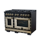 FORNO Valente 48-Inch Dual Fuel Range in Black  with Antique Brass Handle and Decorative Copper Trim, 6.7 Cu. Ft. Double Oven, 8 Sealed Burners, 94,000 BTU (FFSGS6199-48CPBLK)