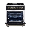 Forno Massimo 30-Inch Freestanding Dual Fuel Range with 4 Burners & 4.32 Cu. Ft. Convection Oven in Black with Antique Brass Handle (FFSGS6125-30BLK)