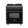 Forno Massimo 30-Inch Freestanding Dual Fuel Range with 5 Burners & 4.32 Cu. Ft. Convection Oven in Black with Antique Brass Trim (FFSGS6125-30BLK)