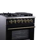 Forno Massimo 30-Inch Freestanding Dual Fuel Range with 4 Burners & 4.32 Cu. Ft. Convection Oven in Black with Antique Brass Handle (FFSGS6125-30BLK)