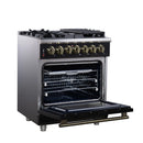 Forno Massimo 30-Inch Freestanding Dual Fuel Range with 4 Burners & 4.32 Cu. Ft. Convection Oven in Black with Antique Brass Handle (FFSGS6125-30BLK)