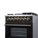 Forno Massimo 30-Inch Freestanding Dual Fuel Range with 4 Burners & 4.32 Cu. Ft. Convection Oven in Black with Antique Brass Handle (FFSGS6125-30BLK)
