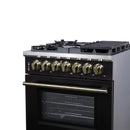 Forno Massimo 30-Inch Freestanding Dual Fuel Range with 4 Burners & 4.32 Cu. Ft. Convection Oven in Black with Antique Brass Handle (FFSGS6125-30BLK)