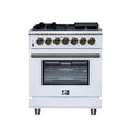 Forno Massimo 30-Inch Freestanding Dual Fuel Range with 5 Burners & 4.32 Cu. Ft. Convection Oven in White with Antique Brass Trim (FFSGS6125-30WHT)