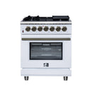 Forno Massimo 30-Inch Freestanding Dual Fuel Range with 4 Burners & 4.32 Cu. Ft. Convection Oven in White with Antique Brass Handle (FFSGS6125-30WHT)