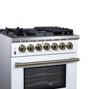 Forno Massimo 30-Inch Freestanding Dual Fuel Range with 4 Burners & 4.32 Cu. Ft. Convection Oven in White with Antique Brass Handle (FFSGS6125-30WHT)