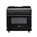 Forno Massimo 36-Inch Freestanding Dual Fuel Range with 6 Burners & 5.36 Cu. Ft. Convection Oven in Black with Antique Brass Trim (FFSGS6125-36BLK)