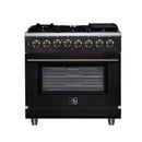 Forno Massimo 36-Inch Freestanding Dual Fuel Range with 6 Burners & 5.36 Cu. Ft. Convection Oven in Black with Antique Brass Handle (FFSGS6125-36BLK)