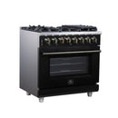Forno Massimo 36-Inch Freestanding Dual Fuel Range with 6 Burners & 5.36 Cu. Ft. Convection Oven in Black with Antique Brass Handle (FFSGS6125-36BLK)