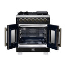 Forno Capriasca 30-Inch Freestanding French Door Dual Fuel Range in Black with Antique Brass Handle (FFSGS6387-30BLK)