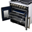 Forno Capriasca 30-Inch Freestanding French Door Dual Fuel Range in Black with Antique Brass Handle (FFSGS6387-30BLK)