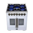 Forno Capriasca 30-Inch Freestanding French Door Dual Fuel Range in White with Antique Brass Handle (FFSGS6387-30WHT)