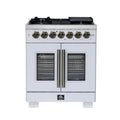 Forno Capriasca 30-Inch Freestanding French Door Dual Fuel Range in White with Antique Brass Trim (FFSGS6387-30WHT)