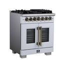 Forno Capriasca 30-Inch Freestanding French Door Dual Fuel Range in White with Antique Brass Handle (FFSGS6387-30WHT)