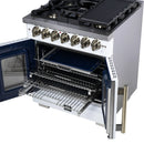 Forno Capriasca 30-Inch Freestanding French Door Dual Fuel Range in White with Antique Brass Handle (FFSGS6387-30WHT)