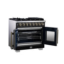Forno Capriasca 36-Inch Freestanding French Door Dual Fuel Range in Black with Antique Brass Handle (FFSGS6387-36BLK)