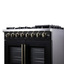 Forno Capriasca 36-Inch Freestanding French Door Dual Fuel Range in Black with Antique Brass Handle (FFSGS6387-36BLK)