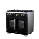Forno Capriasca 36-Inch Freestanding French Door Dual Fuel Range in Black with Antique Brass Handle (FFSGS6387-36BLK)