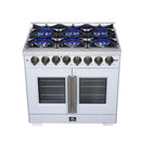 Forno Capriasca 36-Inch Freestanding French Door Dual Fuel Range in White with Antique Brass Handle (FFSGS6387-36WHT)